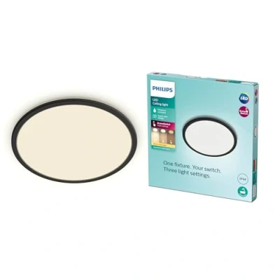 Image de Philips Superslim Badkamerverlichting Zwart Warmwit licht 18 W Spatwaterdicht Dimbaar Geïntegreerde LED lamp