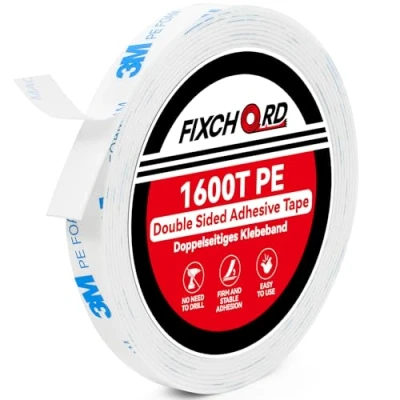 Afbeelding van FIXCHORD 3M 1600T PE plakband, dubbelzijdig, extra sterk, dubbelzijdige schuimtape, 3 m, waterdichte montagetape voor thuis, kantoor en school, m x 10 mm
