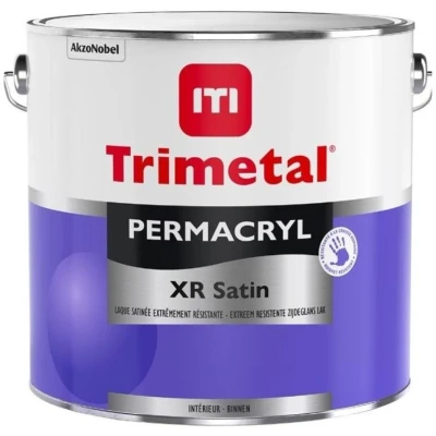 Afbeelding van Trimetal Permacryl XR Satin Polyvalente extreem krasvaste watergedragen zijdeglans lak binnen Kleur RAL 9010 Zuiver Wit ( gebrokenwit ) 2.50 L