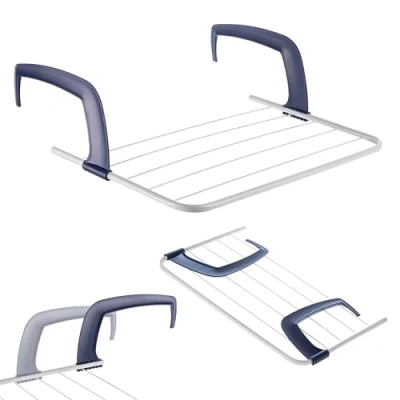 Afbeelding van KADAX Balkondroogrek, 52 x 36 1,5 cm, voor radiator, wasdroger met 3 m drooglengte, balkonleuning, wit