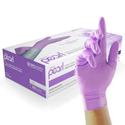 Afbeelding van UNIGLOVES Violet Pearl Nitril onderzoekshandschoenen wegwerphandschoenen, multifunctioneel, poedervrij en latexvrij, doos met 100 handschoenen, paars, maat L (GP0074)