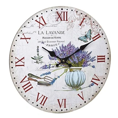 Afbeelding van TFA Dostmann 60.3045.14, lavendel, retro, grote wandklok, zwart, 337 x 41 mm