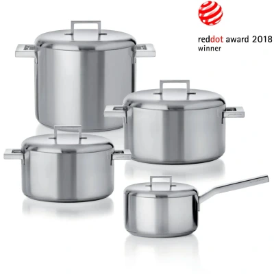 Afbeelding van Mepra Pannenset Stile (Kookpan ø 18 / 20 22 + Steelpan 16 cm) Deksels RVS 4 delige set