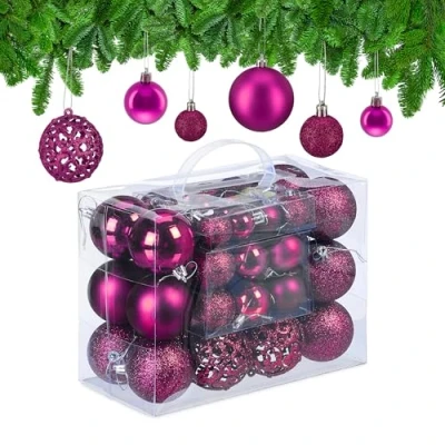 Afbeelding van Relaxdays kerstballen set van 50 traditioneel kunststof kerstboomversiering los roze