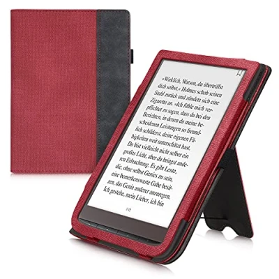Afbeelding van kwmobile flip cover voor e reader geschikt Pocketbook InkPad 3 / Pro Color Vivlio Van imitatieleer en suède In rood donkergrijs