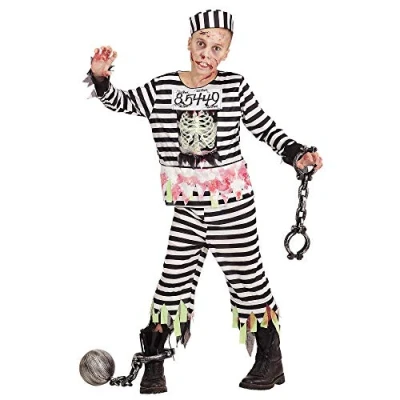 Afbeelding van Widmann Zombie Kostuum Gevangene Zuzu Jongen Zwart / Wit Maat 158 Halloween Verkleedkleding