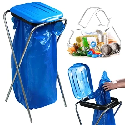 Afbeelding van KADAX Eenvoudige afvalzakhouder in 5 kleuren, afvalscheidinghouder met kunststof deksel, houder voor vuilniszakken van 120 liter (blauw)