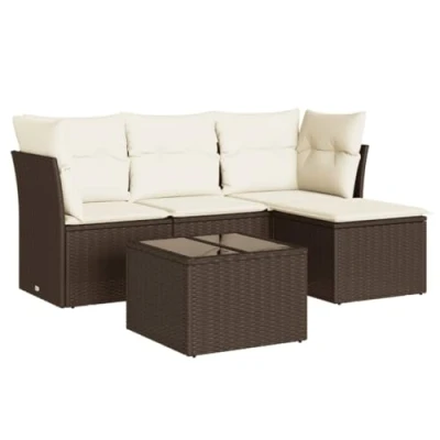 Afbeelding van vidaXL 5 delige Loungeset met kussens poly rattan bruin