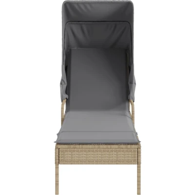 Afbeelding van Ligbed met luifel en tafel poly rattan beige