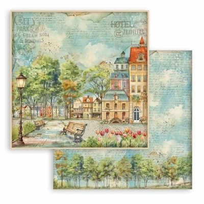 Afbeelding van Stamperia Scrapbooking blad voor scrapbooking, albums, kaarten, bullet journals en meer, zuurvrij, dubbelzijdig, perfect vrije tijd, knutselen geschenken (reiskunst,