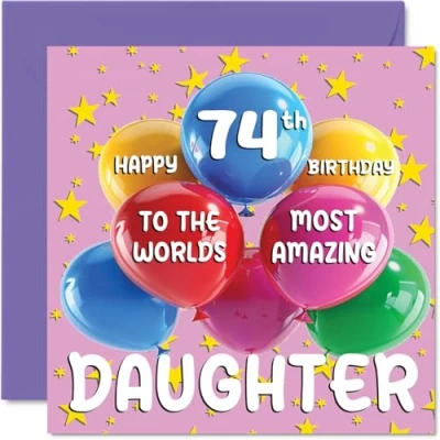 Afbeelding van 74e verjaardagskaart voor dochter World&#039;s Most Amazing Daughter van mama papa, 145 mm x mm, 74 jaar, wenskaarten