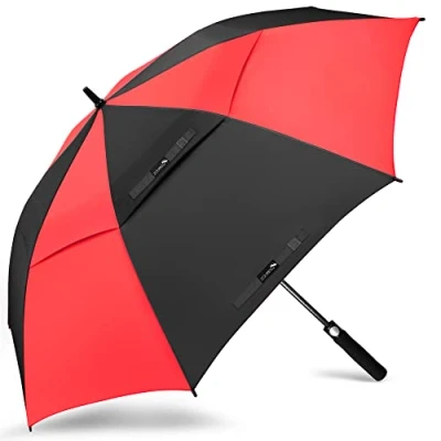 Image de ZOMAKE Grand Parapluie De Golf XL,Parapluies Grande Taille 2 3 Personnes Anti Tempete,Extra Large Automatique Umbrella Double Canopée Homme Femme(Noir/Rouge)