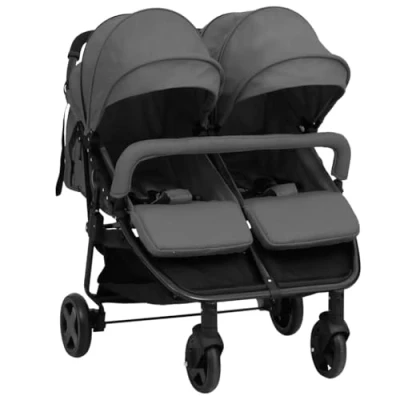 Afbeelding van vidaXL Tweelingbuggy staal donkergrijs en zwart