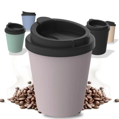 Afbeelding van Thermosbeker om mee te nemen, van biologisch kunststof, 250 ml, BPA vrij, 100% recyclebaar, Made in Germany, met deksel, voor kantoor, auto, school enz. (lila)