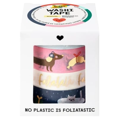 Afbeelding van folia 26450 Washi Tape rijstpapier plakband, 4 rollen 2 m afplaktape, ca. 15 mm breed en 10 breed, ideaal voor decoreren