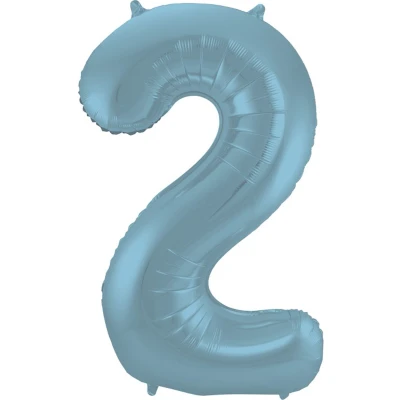 Afbeelding van Folie ballon cijfer 2 Mat Pastel Blauw 86cm