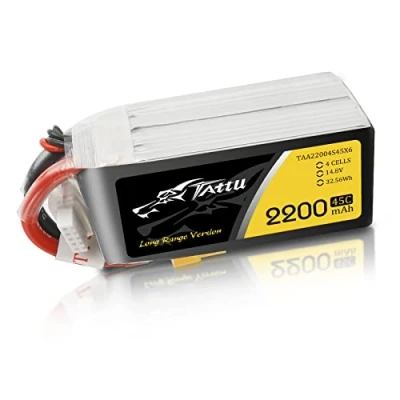Afbeelding van Tattu 4S Lipo accu 2200 mAh 14,8 V 45 C met XT60 aansluiting voor kopters van maat 300 en FPV vleugels
