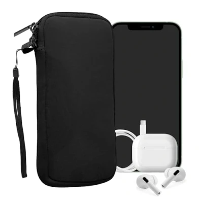 Afbeelding van kwmobile telefoontasje universeel geschikt voor XXL 7&quot; smartphones 17,7 x 8,5 cm Hoesje met rits en polslusje In zwart