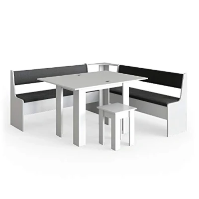 Afbeelding van Vicco Hoekbankgroep &quot;Roman&quot;, wit/antraciet, 180 x cm met tafel