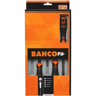 Afbeelding van BAHCO B219.015 BahcoFit schroevendraaierset met rubber greep, gleuf , Pozidriv 5 delig