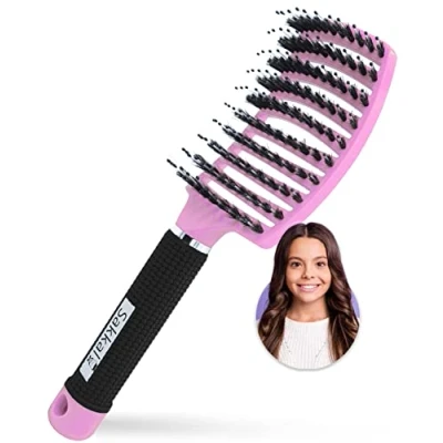Image de Brosse Cheveux Démélant Femme bouclés enfants anti frisottis Tous Afro Séchage Longs Epais Fins demelante brosses secs peigne femmes ondules Sanglier enfant humides lisser (Rose)