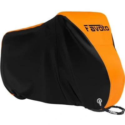 Image de Favoto Housse de Vélo Extérieure, Bâche Protection Bicyclette Imperméable Anti Poussière Pluie UV Neige pour VTT et Route Montagne, 200x70x110cm Noir+Orange