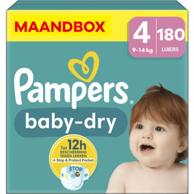 Afbeelding van Pampers Baby Dry Maat 4 Maandbox 180 stuks 9/14 KG