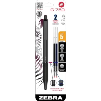 Afbeelding van Zebra Pen G 750 intrekbare gelpen, zwarte messing behuizing, middelste punt, 0,7 mm, inkt