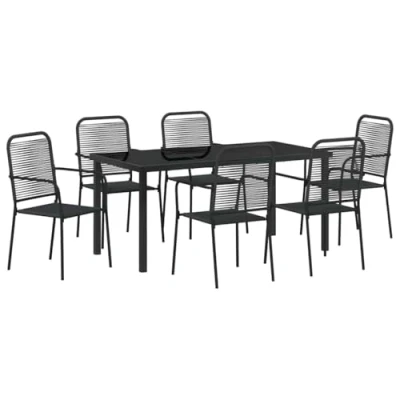 Afbeelding van vidaXL 7 delige tuin eettafel zwart katoen touw en staal