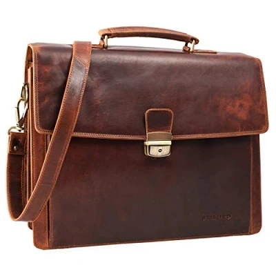 Afbeelding van STILORD &#039;Kerst&#039; lederen aktetas voor heren, vintage, klassiek, werkhanddoek, zakelijke tas, kantoor, tas laptop 13,3 inch met trolleyriem, Kara Cognac, L