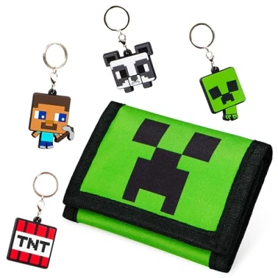 Afbeelding van Minecraft Portemonnee voor kinderen, jongens, set sleutelhanger en portemonnee, kras, jongeren, cadeau gamer, meisjes, Goodies Creeper Steve TNT, Groen