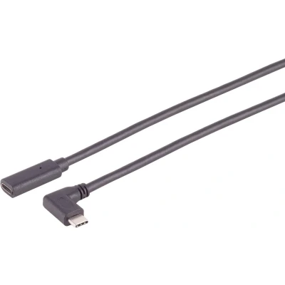 Afbeelding van USB C Verlengkabel 3.2 Gen 2 Een kant haaks (m) 100W PD 1 meter Zwart