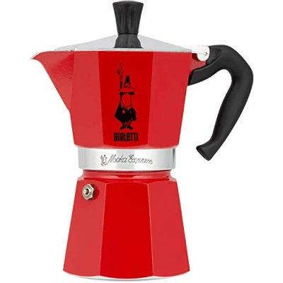 Image de Bialetti Moka Color : Machine à expresso emblématique sur la cuisinière, Fait du vrai café italien, Pot 3 tasses (130 ml), Aluminium, Rouge