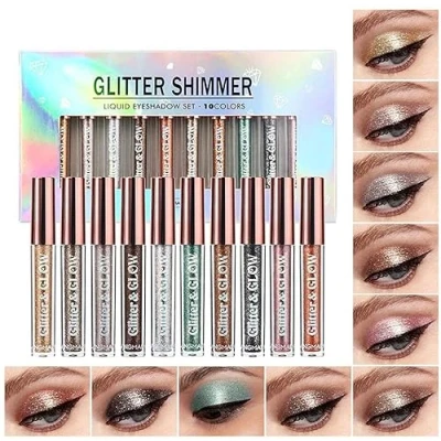 Afbeelding van Vloeibare oogschaduw met metallic glitter, 10 kleuren, oogschaduw, waterdicht, duurzaam, sneldrogend, make up kits voor de ogen