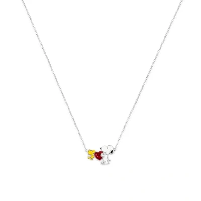 Afbeelding van Peanuts Snoopy &amp; Woodstock NF00747SRPL 18.PH hartvormige bedelketting, één maat, Messing, Geen edelsteen, edelsteen