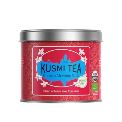 Image de Kusmi Tea Thé du Matin n24 Noir Biologique Mélange de Thés Noirs Asiatiques Grand Yunnan, Ceylan et Assam Boîte en Métal 100g Quantité pour environ 50 Tasses