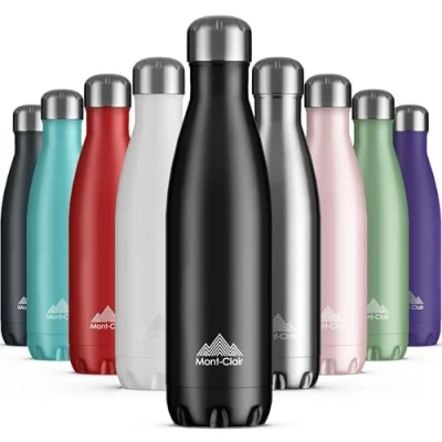 Afbeelding van Mont Clair Roestvrijstalen waterfles, vacuüm geïsoleerd + BPA vrij, fles warme dranken voor 12 uur en 24 uur, lekvrije metalen 750 ml, ideaal volwassenen,