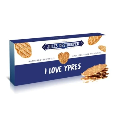 Afbeelding van Jules Destrooper Natuurboterwafels &quot;I love Ypres / J&#039;aime Ypres&quot; 2 dozen met Belgische koekjes 100g x