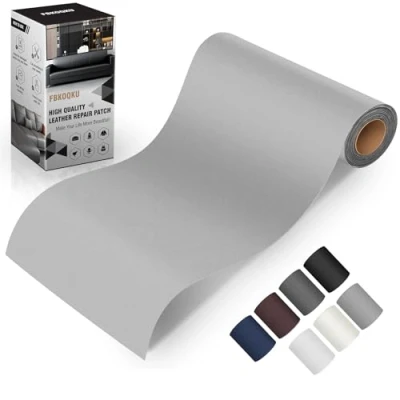 Afbeelding van zelfklevend reparatieleer, 10 x 200 cm, lederen reparatiepatch, kunstleer, voor bank, autostoelen, meubels, tassen, jassen (Liscio grijs)