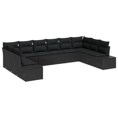 Afbeelding van vidaXL 10 delige tuinsalonset met kussens zwart poly rattan