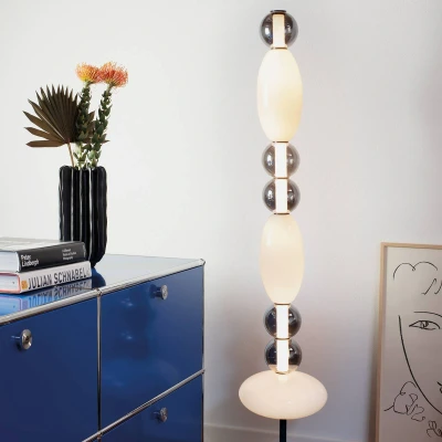 Afbeelding van Ideal Lux LED vloerlamp Lumiere, opaal/grijs glas, hoogte 155 cm