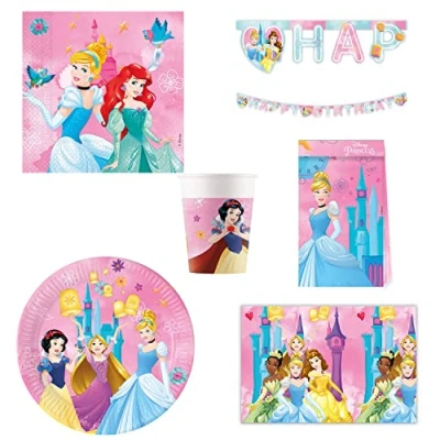 Afbeelding van Procos DY10273862 Princess Live your Story Party Set grote borden, servetten, bekers, tafelkleed, tassen, banner, tafeldecoratie, verjaardagsdecoratie