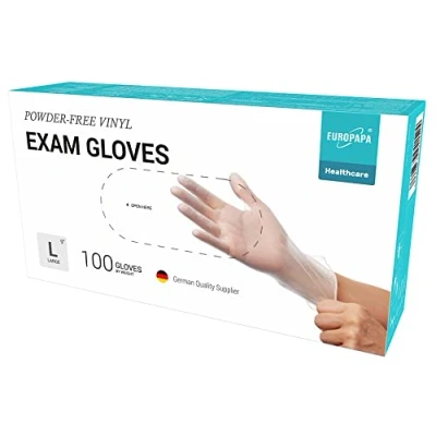 Afbeelding van EUROPAPA® 100 stuks vinyl wegwerphandschoenen, onderzoekshandschoenen, latexvrij en poedervrij, maten S, M, L XL, transparant, maat S