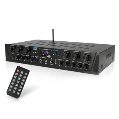 Afbeelding van Pyle Draadloze audioversterker voor thuis 6 kanaals stereo bluetooth versterker, 600 W, digitaal lcd display, hoofdtelefoonaansluiting, microfooningang 6,35 mm, USB, SD, AUX, RCA, FM radio