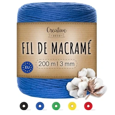 Afbeelding van Creative Deco 200 m Blauw Macrame Koord Katoenen 2 3 mm (+ 0.5 mm) Dikte 15 laags 656 Voeten Grote Touwrol Natuurlijke Dikke Perfect Beeld Hangende Draad