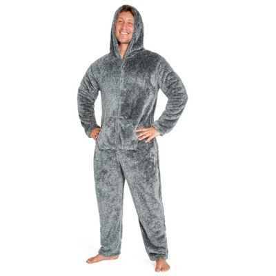 Afbeelding van CityComfort Overall pyjama voor heren, onesie eendelig, warm, van fleece, maten M 3XL, grijs.