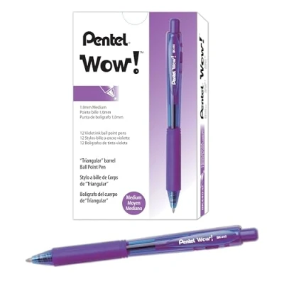 Afbeelding van Pentel BK440 Balpen, uittrekbaar, paars, comfortabele driehoekige behuizing, 12 stuks