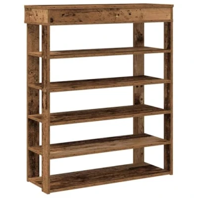 Afbeelding van Schoenenrek 80x30x98 cm bewerkt hout oud houtkleurig