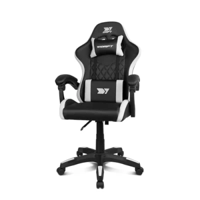 Image de DRIFT GAMING DR35 Chaise Professionnelle, Similicuir, Accoudoirs rembourrés, Piston Classe 3, Base en Nylon renforcé, Siège inclinable, Hauteur réglable, Coussin Lombaire/Cervical, Noir/Blanc