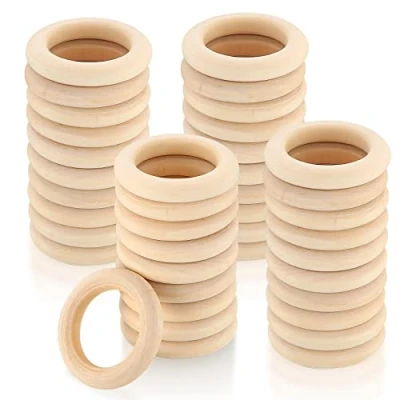 Afbeelding van 40 stuks houten ringen om te knutselen, natuurlijke ringen, macramé voor sieraden, macramé, armbanden, hangers, hangende decoratie, 45 mm